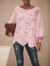 Frieda | Damen Oversized Hollow-Out Strickpullover mit Rundhalsausschnitt – Rosa