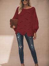 Frieda | Damen Oversized Hollow-Out Strickpullover mit Rundhalsausschnitt – Rot