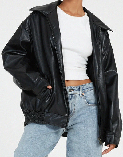 Damen Oversized Jacke im Biker-Stil