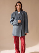 Elfriede | Damen Oversized Longblazer mit Reverskragen und Knopfdetails – Grau