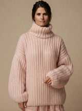 Charlotte | Damen Oversized Rollkragen Strickpullover Flauschig Warm – Rosa