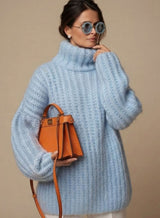 Charlotte | Damen Oversized Rollkragen Strickpullover Flauschig Warm – Blau