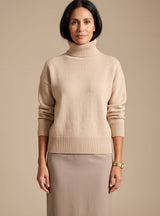 Clara | Damen Oversized Rollkragen Strickpullover Langarm – Beige