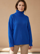 Clara | Damen Oversized Rollkragen Strickpullover Langarm – Blau