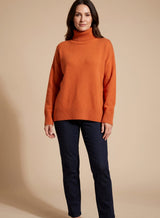Clara | Damen Oversized Rollkragen Strickpullover Langarm – Orange