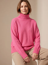 Clara | Damen Oversized Rollkragen Strickpullover Langarm – Rosa