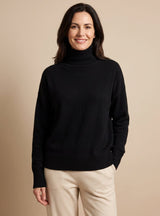 Clara | Damen Oversized Rollkragen Strickpullover Langarm – Schwarz