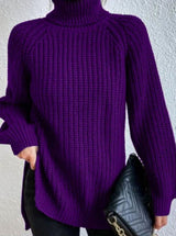 Clara | Damen Oversized Rollkragen Strickpullover mit lockerem Schnitt – Lila