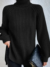 Clara | Damen Oversized Rollkragen Strickpullover mit lockerem Schnitt – Schwarz