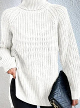 Clara | Damen Oversized Rollkragen Strickpullover mit lockerem Schnitt – Weiß