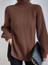 Clara | Damen Oversized Rollkragen Strickpullover mit lockerem Schnitt – Bernstein