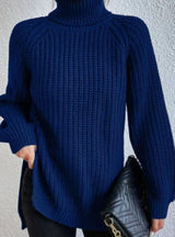 Clara | Damen Oversized Rollkragen Strickpullover mit lockerem Schnitt – Marineblau