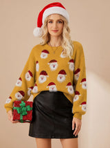 Lena | Damen Oversized Weihnachtspullover mit Weihnachtsmann-Muster Langarm – Gelber Weihnachtsmann