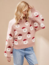 Lena | Damen Oversized Weihnachtspullover mit Weihnachtsmann-Muster Langarm – Rosa Weihnachtsmann