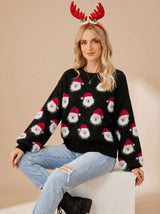Lena | Damen Oversized Weihnachtspullover mit Weihnachtsmann-Muster Langarm – Schwarzer Weihnachtsmann