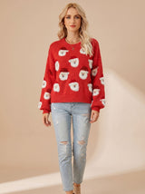 Lena | Damen Oversized Weihnachtspullover mit Weihnachtsmann-Muster Langarm – Roter Weihnachtsmann
