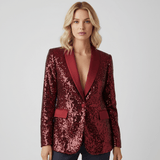 Damen Pailletten Blazer Elegant und Tailliert – Rot