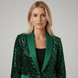 Damen Pailletten Blazer Elegant und Tailliert – Grün
