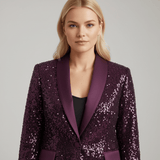 Damen Pailletten Blazer Elegant und Tailliert – Lila