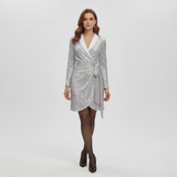 Damen Pailletten Wickelkleid Mini Elegant – Silber