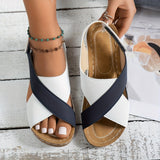Frieda | Damen Plateau Sandalen Crossover Riemen Komfort – Marineblau