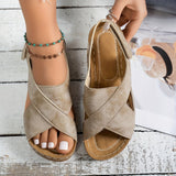 Frieda | Damen Plateau Sandalen Crossover Riemen Komfort – Khaki