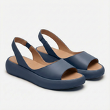 Damen Plateau Sandalen mit Slingback Riemen und offener Zehenpartie – Blau
