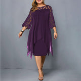 Mia | Damen Plus Size Midi Kleid mit Spitze und fließendem Schnitt – Lila