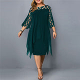 Mia | Damen Plus Size Midi Kleid mit Spitze und fließendem Schnitt – Grün