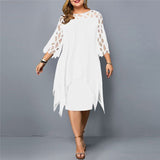Mia | Damen Plus Size Midi Kleid mit Spitze und fließendem Schnitt – Weiß