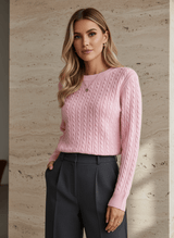 Damen Pullover Herbst Strick – Rosa-Weiß