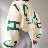 Damen Pullover mit Rundhalsausschnitt und Buchstabendruck – Aprikose