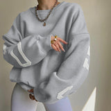 Damen Pullover mit Rundhalsausschnitt und Buchstabendruck – Hellgrau