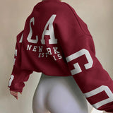 Damen Pullover mit Rundhalsausschnitt und Buchstabendruck – Rot