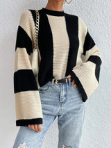 Damen Pullover mit Rundhalsausschnitt und Streifenmuster – Creme