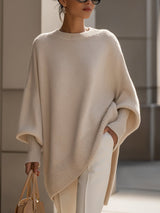 Emilia | Damen Pullover Oversized Asymmetrisch Baumwolle Acryl – Beige