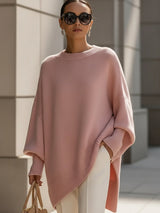 Emilia | Damen Pullover Oversized Asymmetrisch Baumwolle Acryl – Rosa