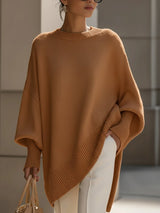 Emilia | Damen Pullover Oversized Asymmetrisch Baumwolle Acryl – Karamell