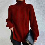 Damen Pullover Rollkragen Elegant – Rot