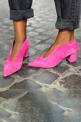 Marie | Damen Pumps Blockabsatz Spitze Zehe Elegant Business – Fuchsie