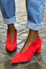 Marie | Damen Pumps Blockabsatz Spitze Zehe Elegant Business – Rot