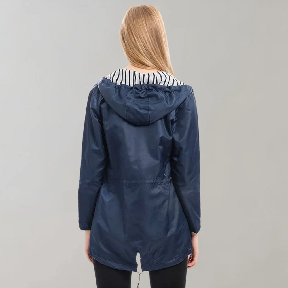 Damen Regenjacke mit gestreiftem Innenfutter und Reißverschluss