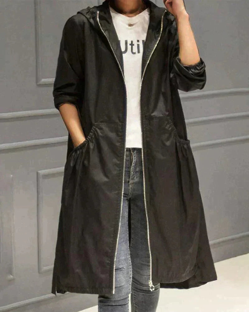 Damen Regenjacke mit Kapuze und Tunnelzug