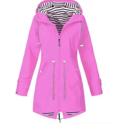 Damen Regenjacke mit Kapuze und verstellbarem Taillenzug