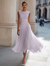 Hannah | Damen Ärmellos Plissee Midi-Kleid Drapierten Ausschnitt – Lavendel