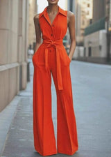 Hannah | Damen Ärmellos Weites Bein Jumpsuit Gürtel Formell – Orange