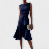 Marie | Damen Ärmellose Asymmetrische Midi-Kleid mit Plissee – Dunkelblau