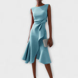 Marie | Damen Ärmellose Asymmetrische Midi-Kleid mit Plissee – Hellblau