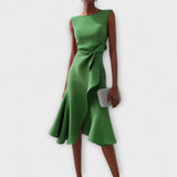 Marie | Damen Ärmellose Asymmetrische Midi-Kleid mit Plissee – Grün