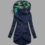 Charlotte | Damen Robuste Winter-Shelljacke mit Kapuze Reißverschluss Lang – Marineblau